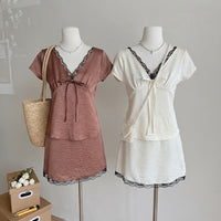 Nadia Satin Lace Top & Skirt Set