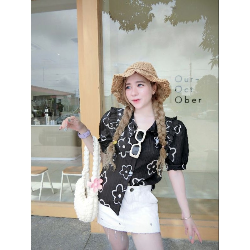 Winnie Ruffle Collar Shirt - worn