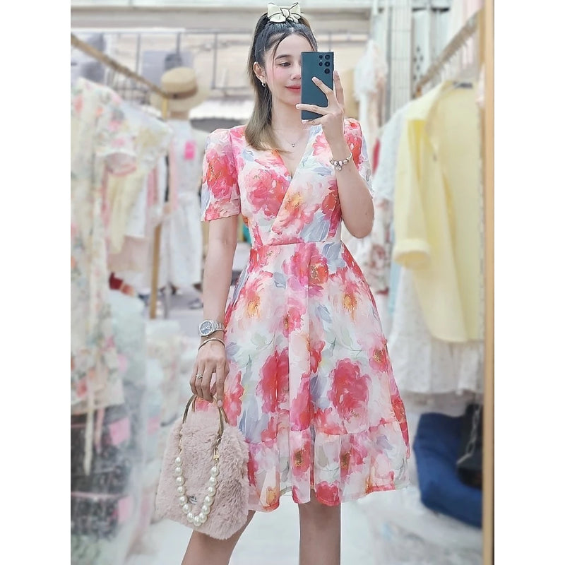 Aurelia Ruffled Dress (Watercolour)