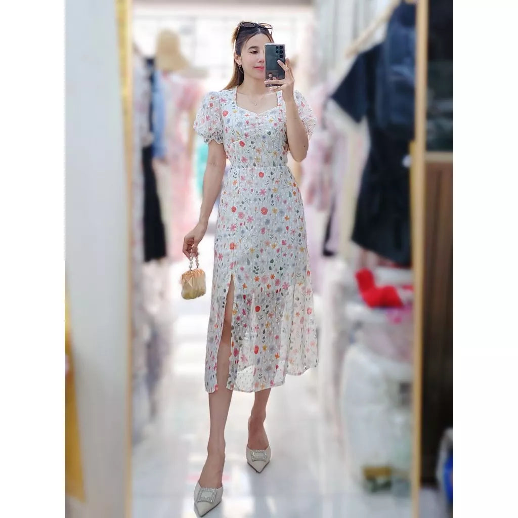 Clementine Sweetheart Swiss Dot Dress (Bloom)