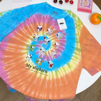 Puppy Stickers Tie-Dye Oversized Tee (Orange)