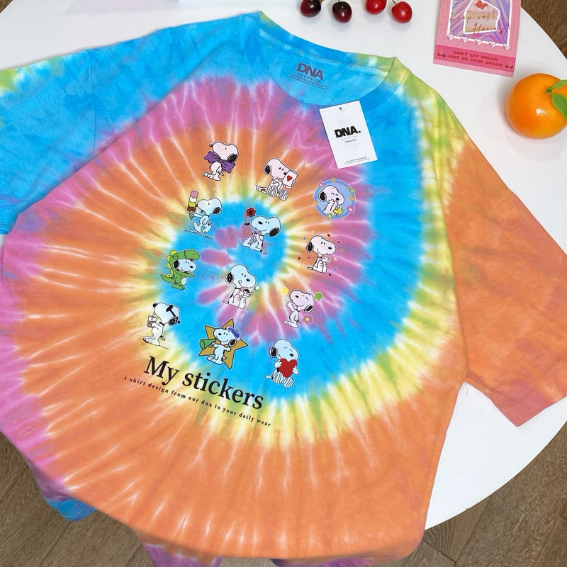 Puppy Stickers Tie-Dye Oversized Tee (Orange)