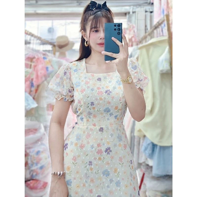 Belle Swiss Dot Dress (Creme)