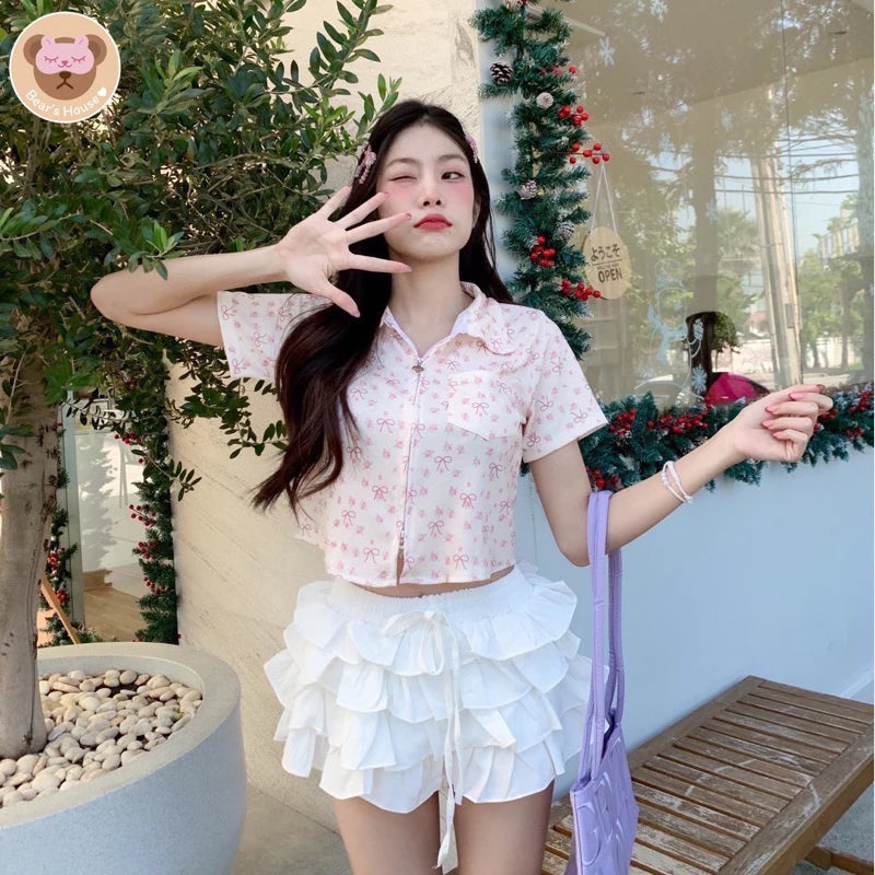 Bow Heart Ribbed Top