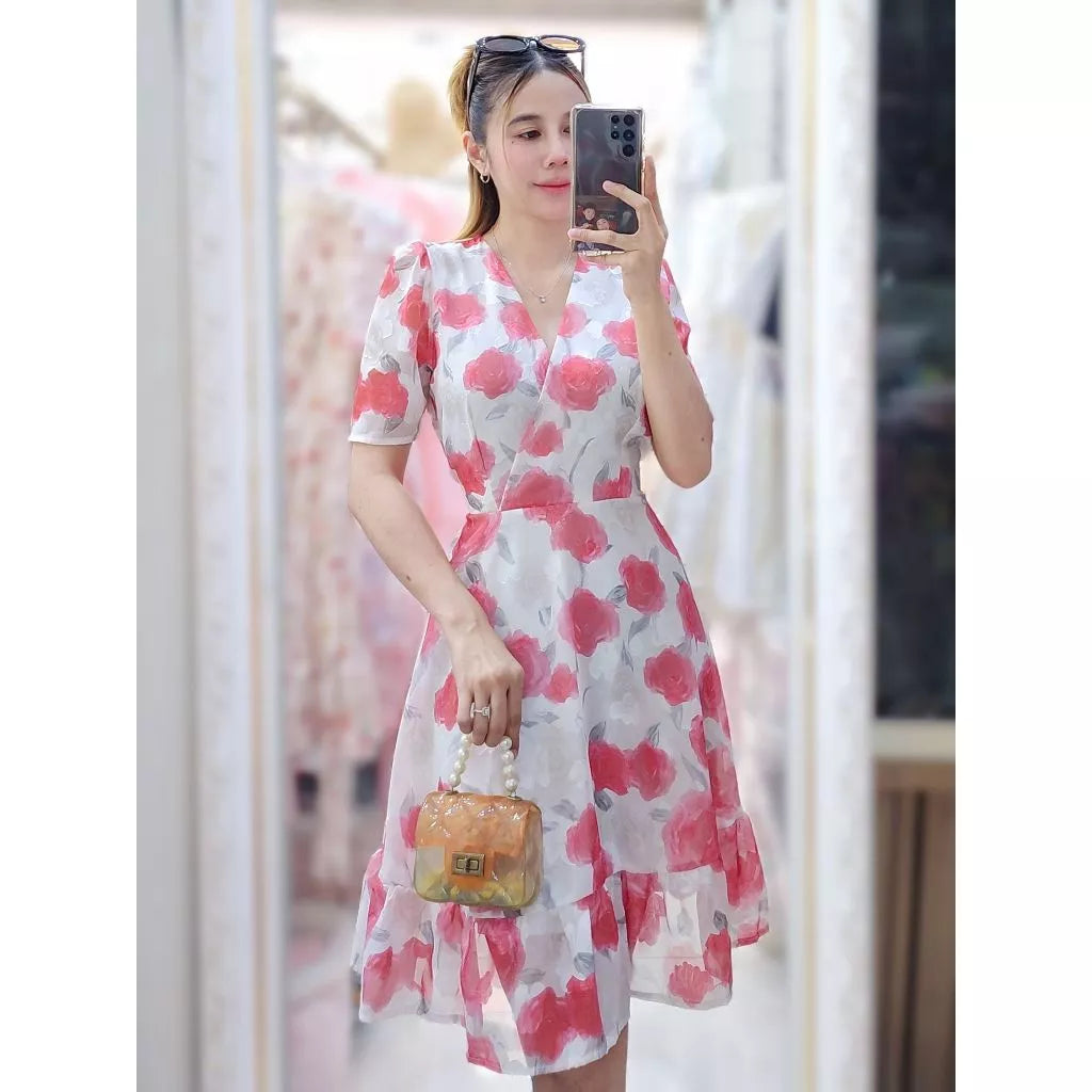 Aurelia Ruffled Dress (Rose)