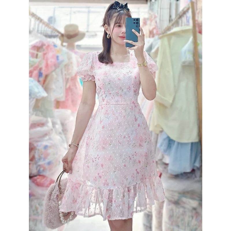 Belle Swiss Dot Dress (Blush)