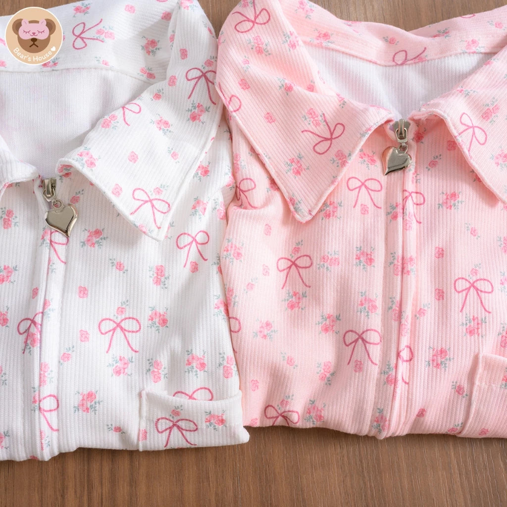 Bow Heart Ribbed Top