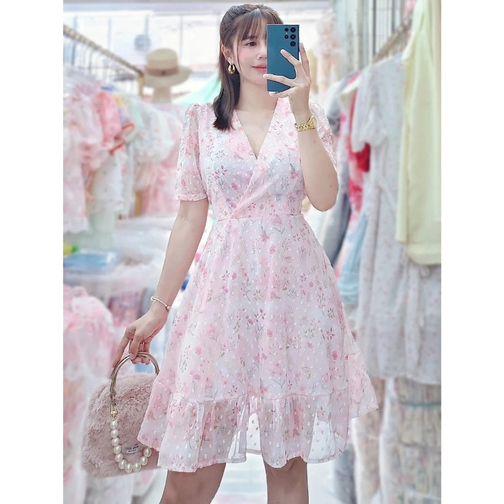 Aurelia Swiss Dot Dress (Blush)