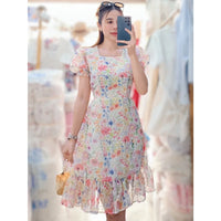 Belle Swiss Dot Dress (Sunset Bloom)