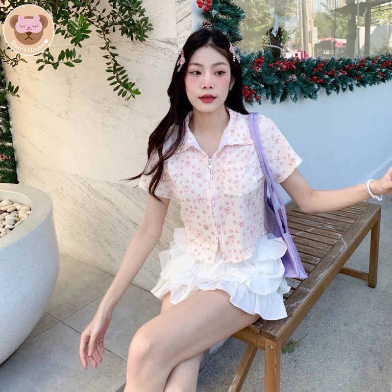 Bow Heart Ribbed Top